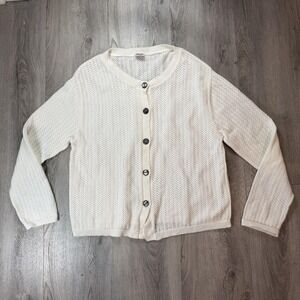 CP Shades Cardigan Sweater Womens Medium White Open Knit Lightweight 100% Cotton